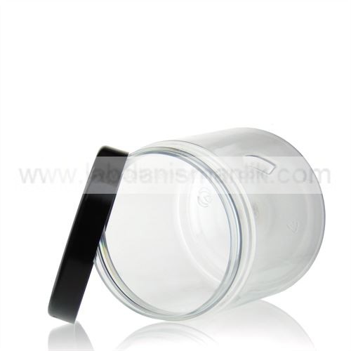 750 ml lik Siyah Kapaklı Şeffaf Plastik Kavanoz